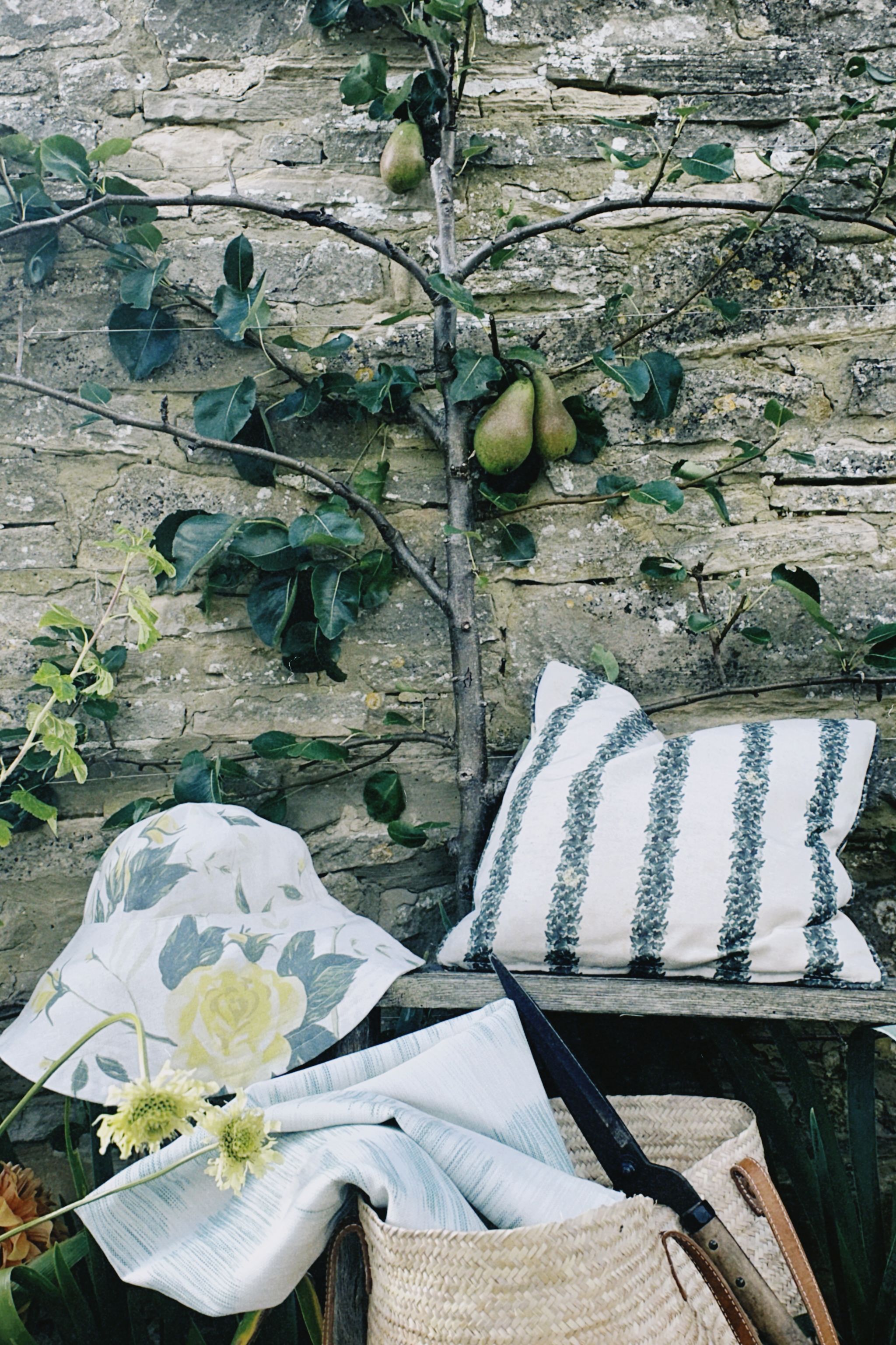 yellow rose hat with a variety of other fabrics
