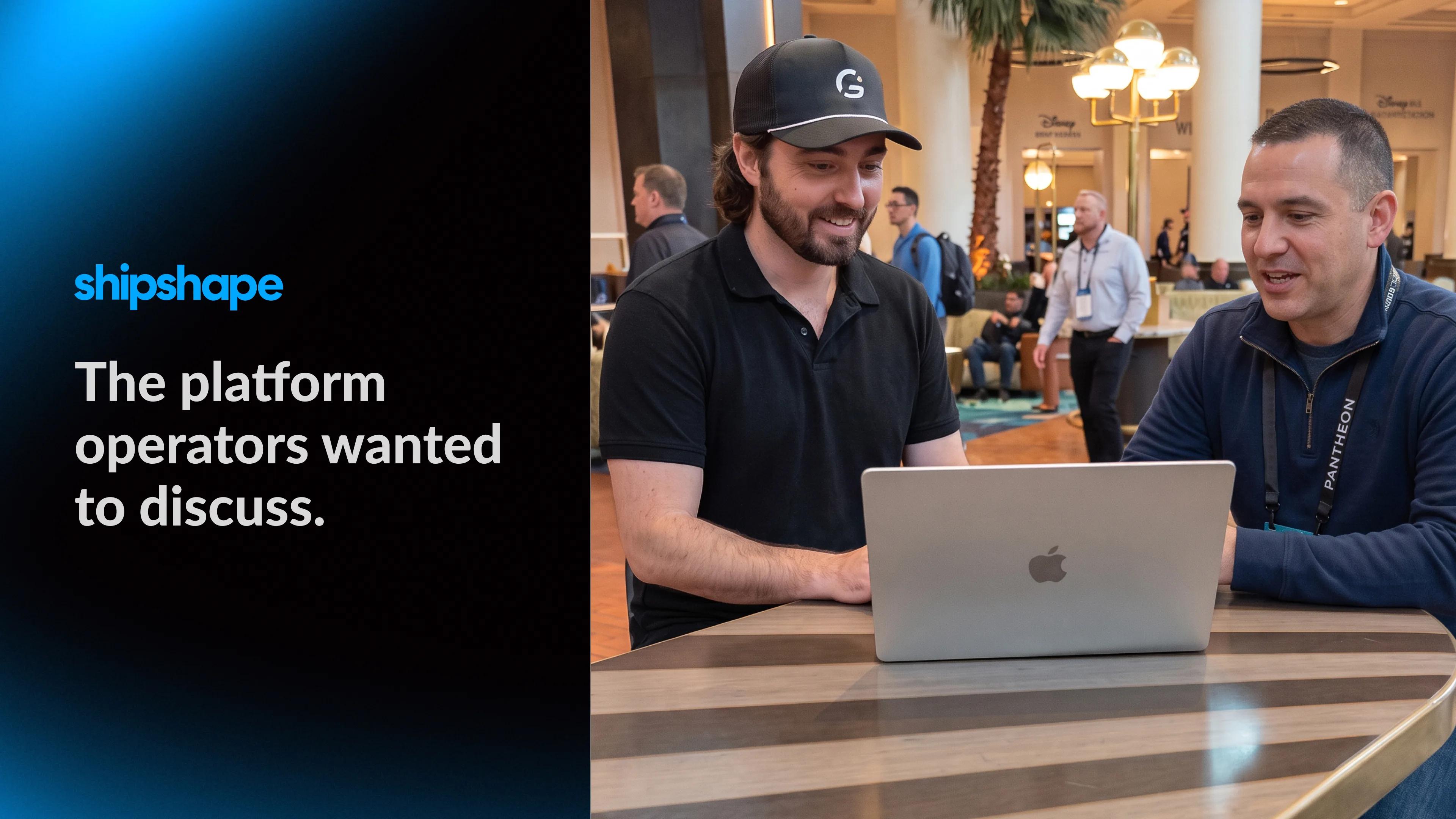 Alex walking a service pro through the Shipshape platform on a laptop at Pantheon in Orlando