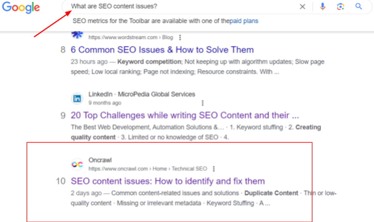 Search performance result 2