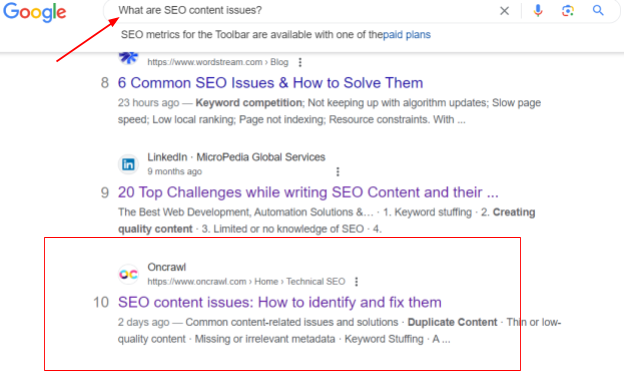 Search performance result 2