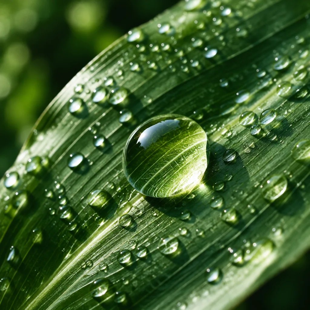 Water droplets on a green leaf