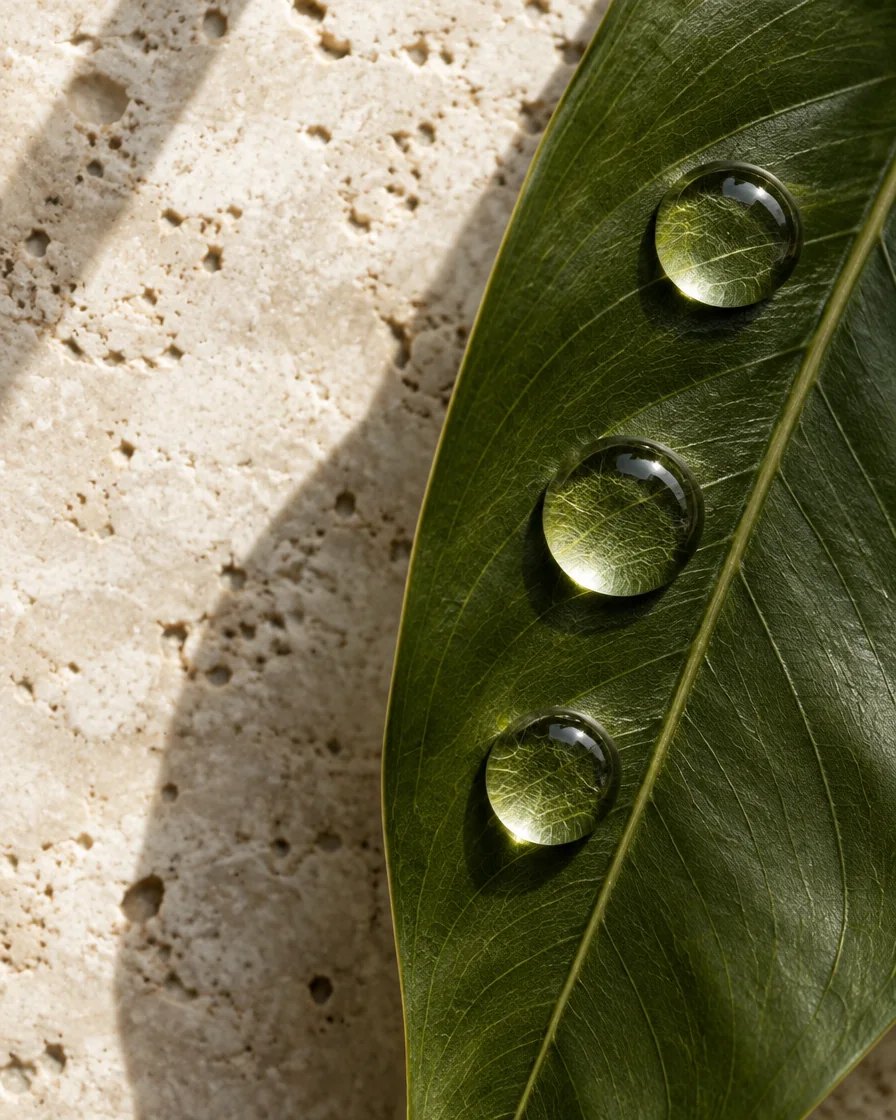 Water droplets on a green leaf