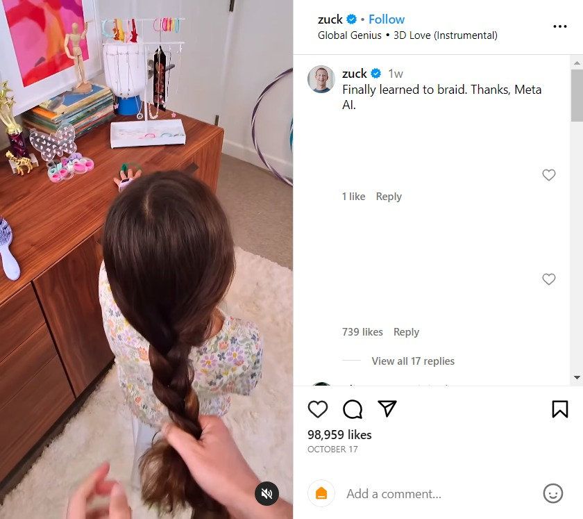 Zuckerberg's AI Assisted Hair-Braiding Wins Hearts