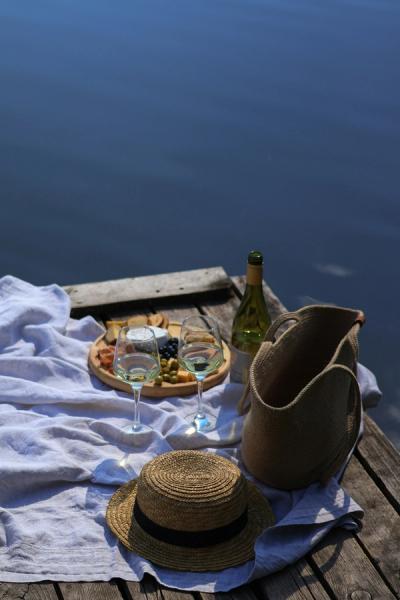 Lakeside picnic and wine