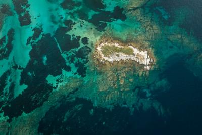 Aerial view of islands in the bahamas
