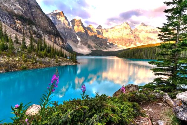 banff river and mountain view