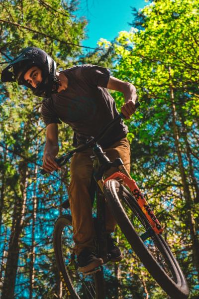 Mountain biker in full-face helmet