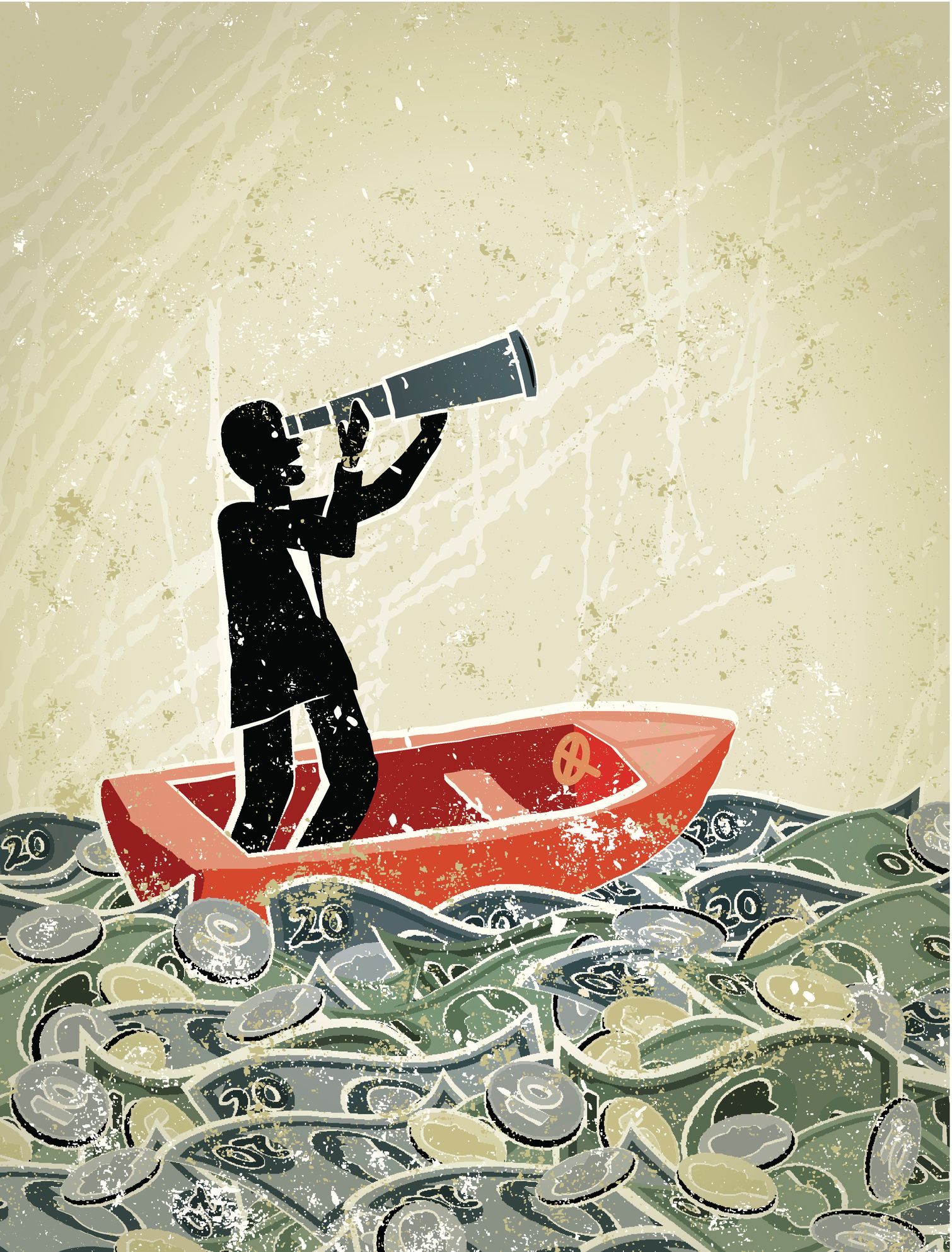illustration of a man in a boat with a spyglass