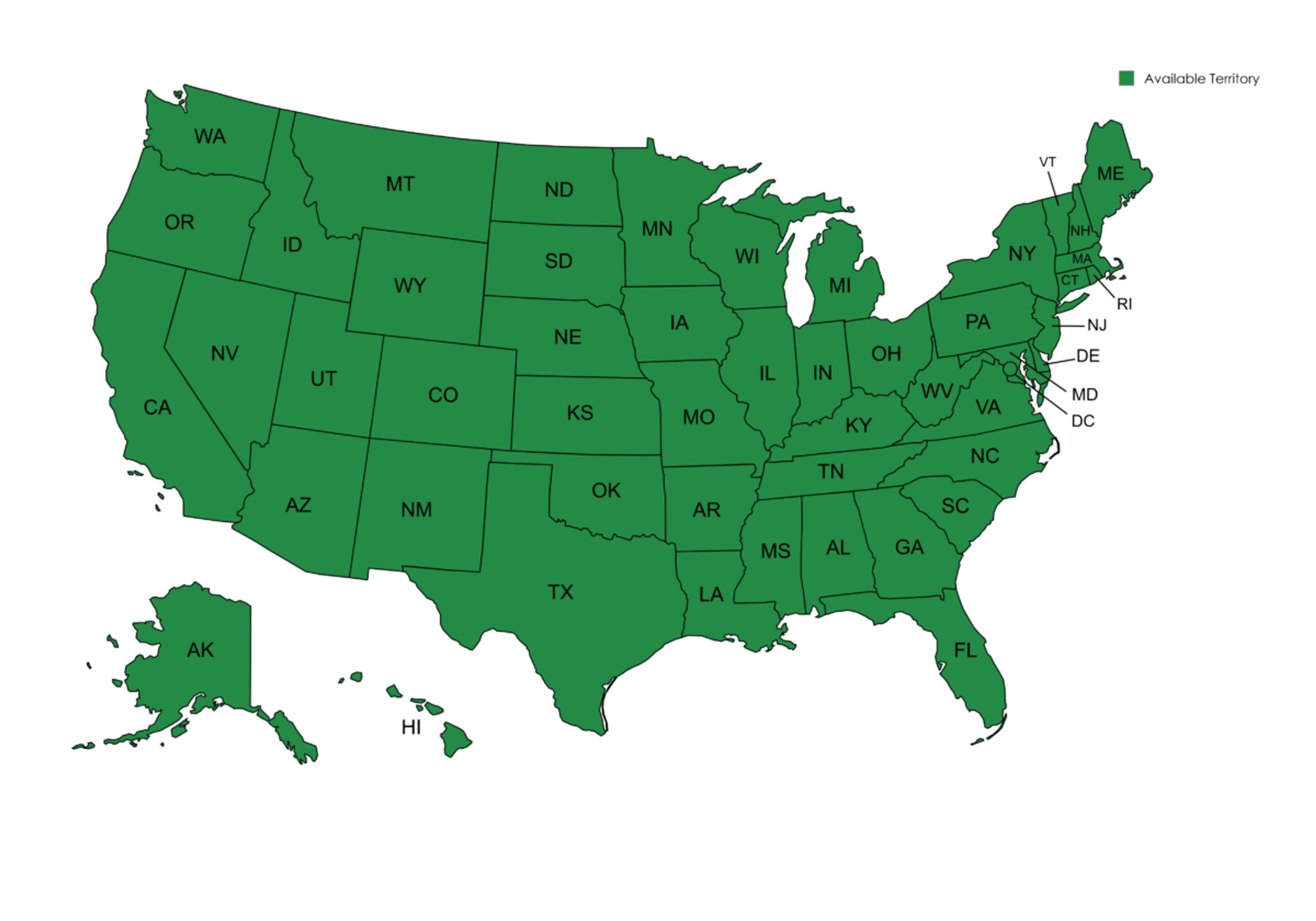 USA: Available territory in every state/all 50 states