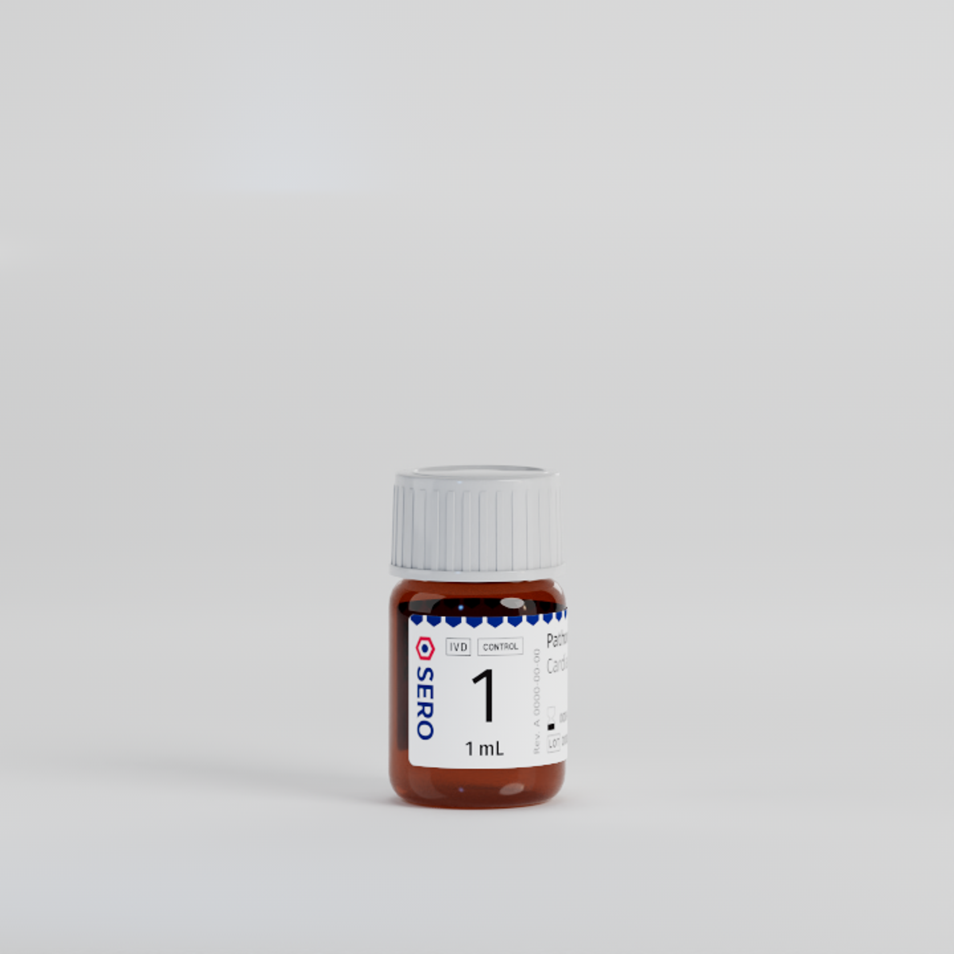 a small bottle of osero 1 ml on a white background. pathonorm cardiac acute quality control