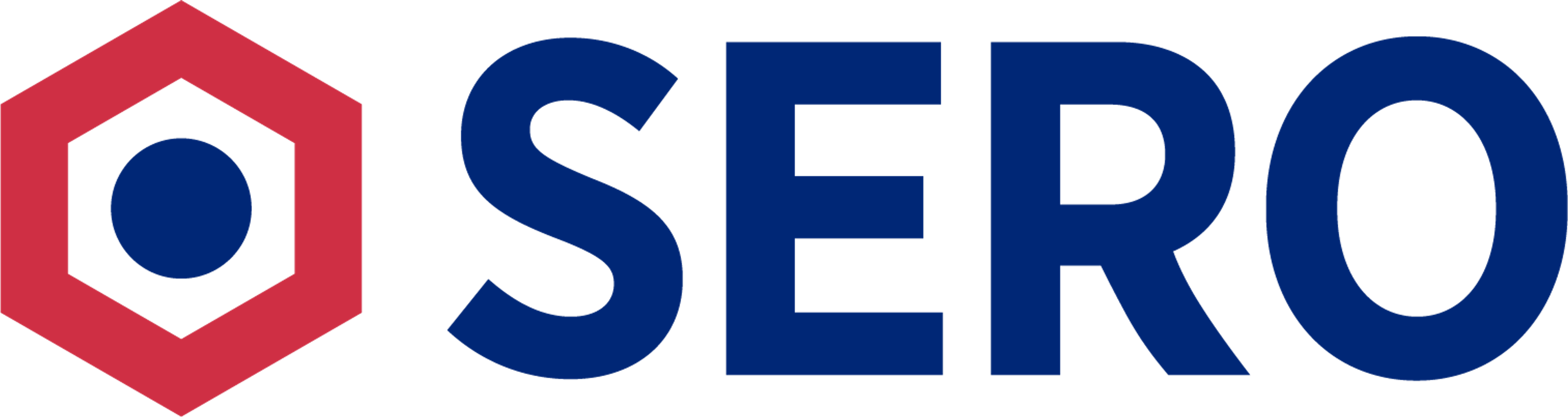 a blue and red logo that says sero on a black background