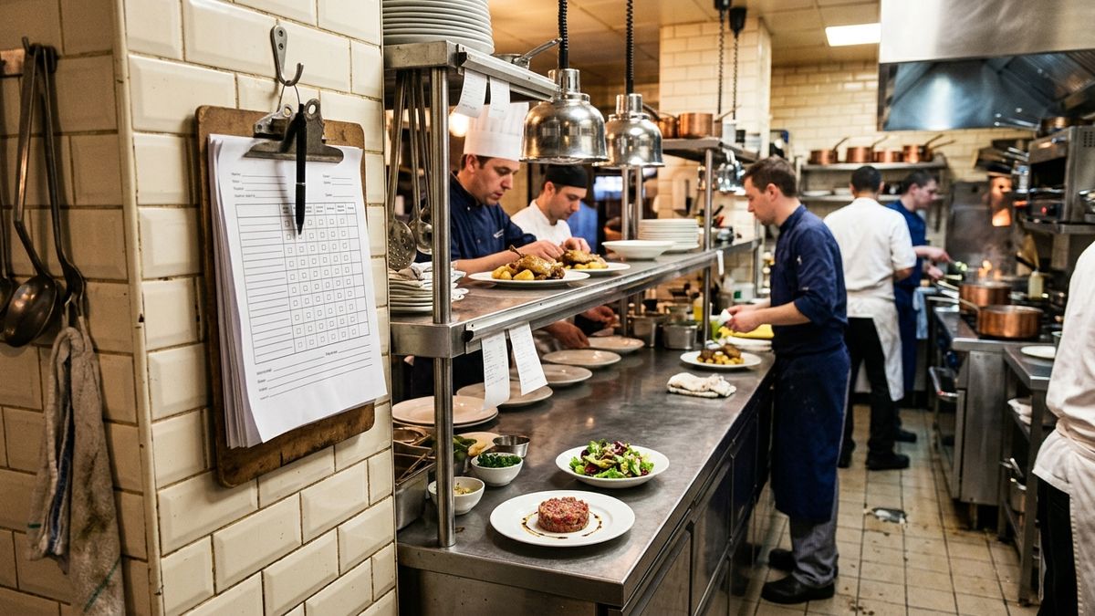 Fiches de suivi d'hygiène accrochées en cuisine
