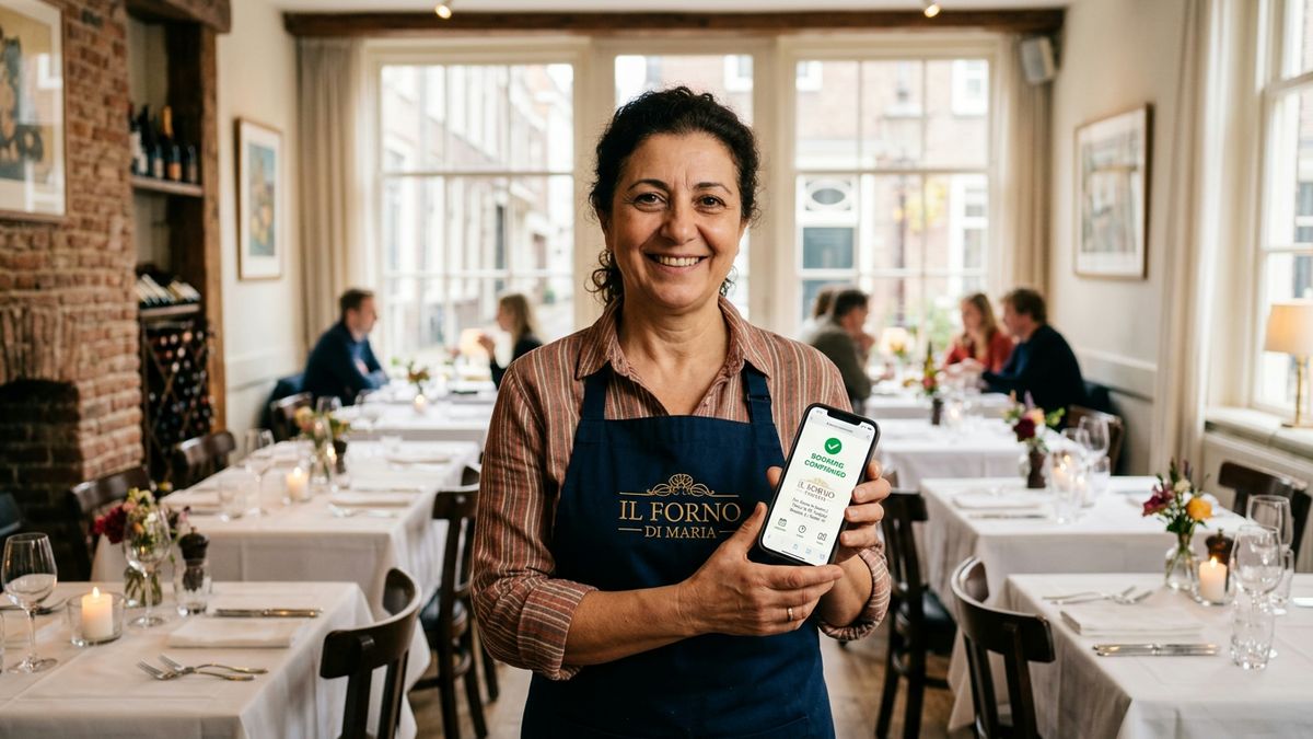 Restaurateur consultant une confirmation de réservation sur son téléphone