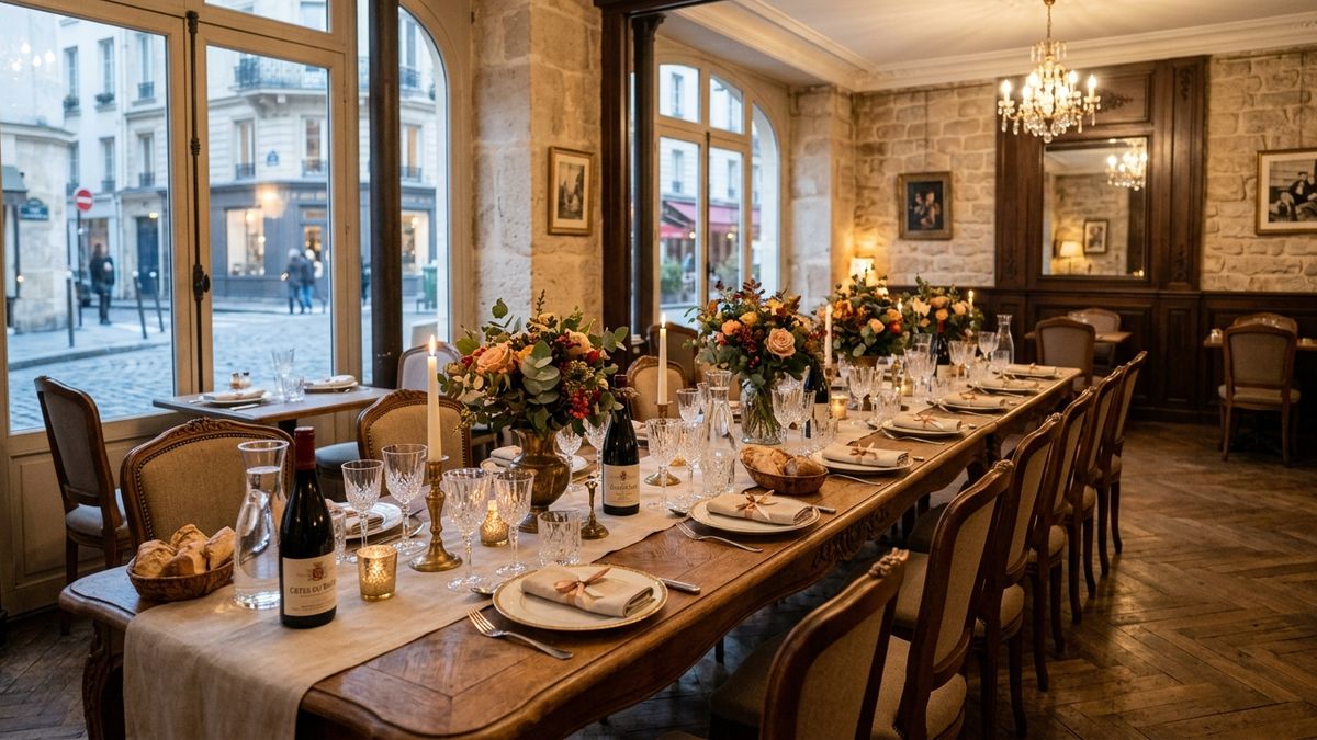 Table dressée pour un repas de groupe