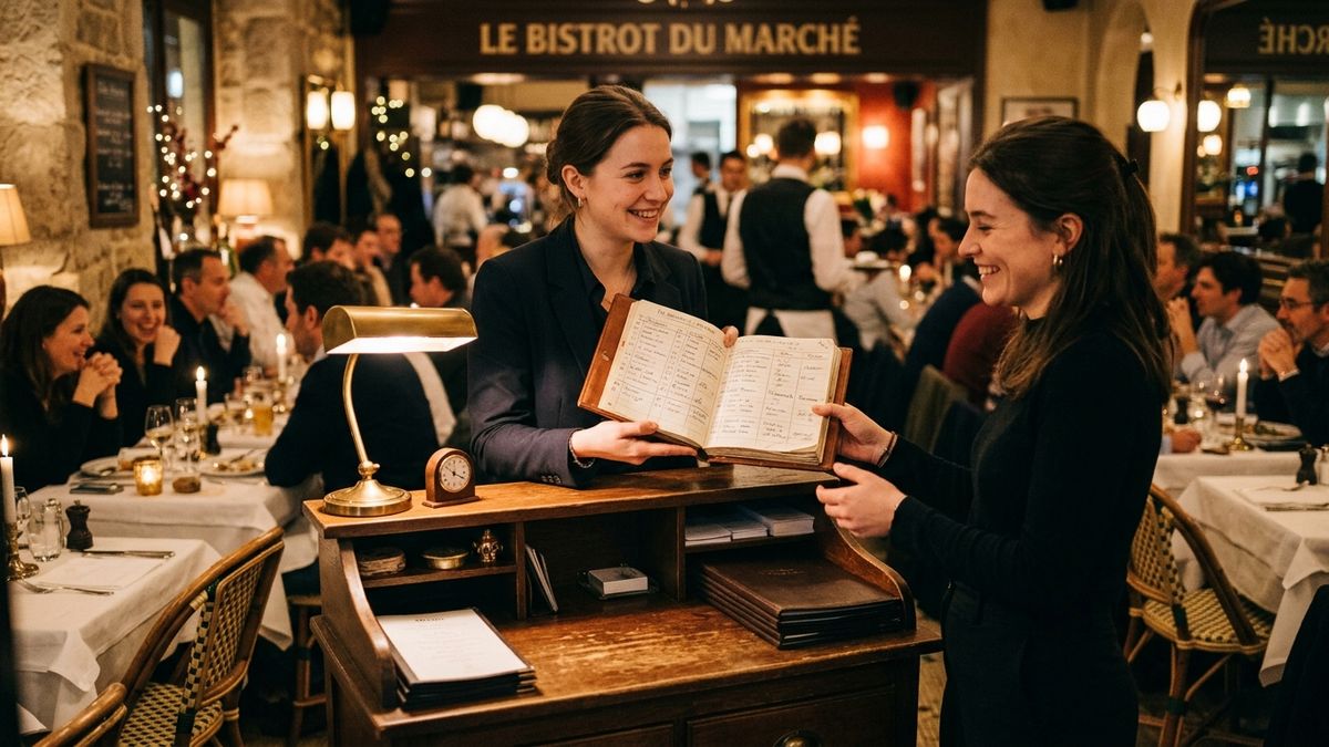 Passation du carnet de réservations entre deux membres de l'équipe de salle