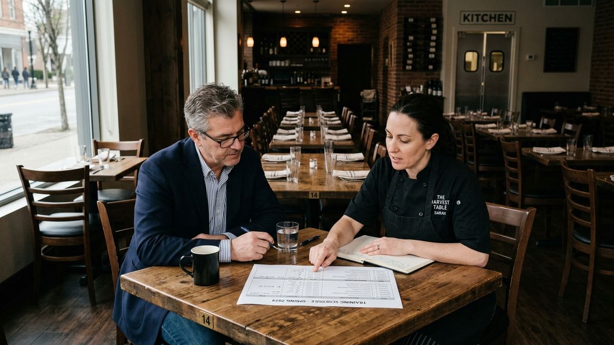 Restaurateur et chef organisant la formation hygiène avant l'ouverture