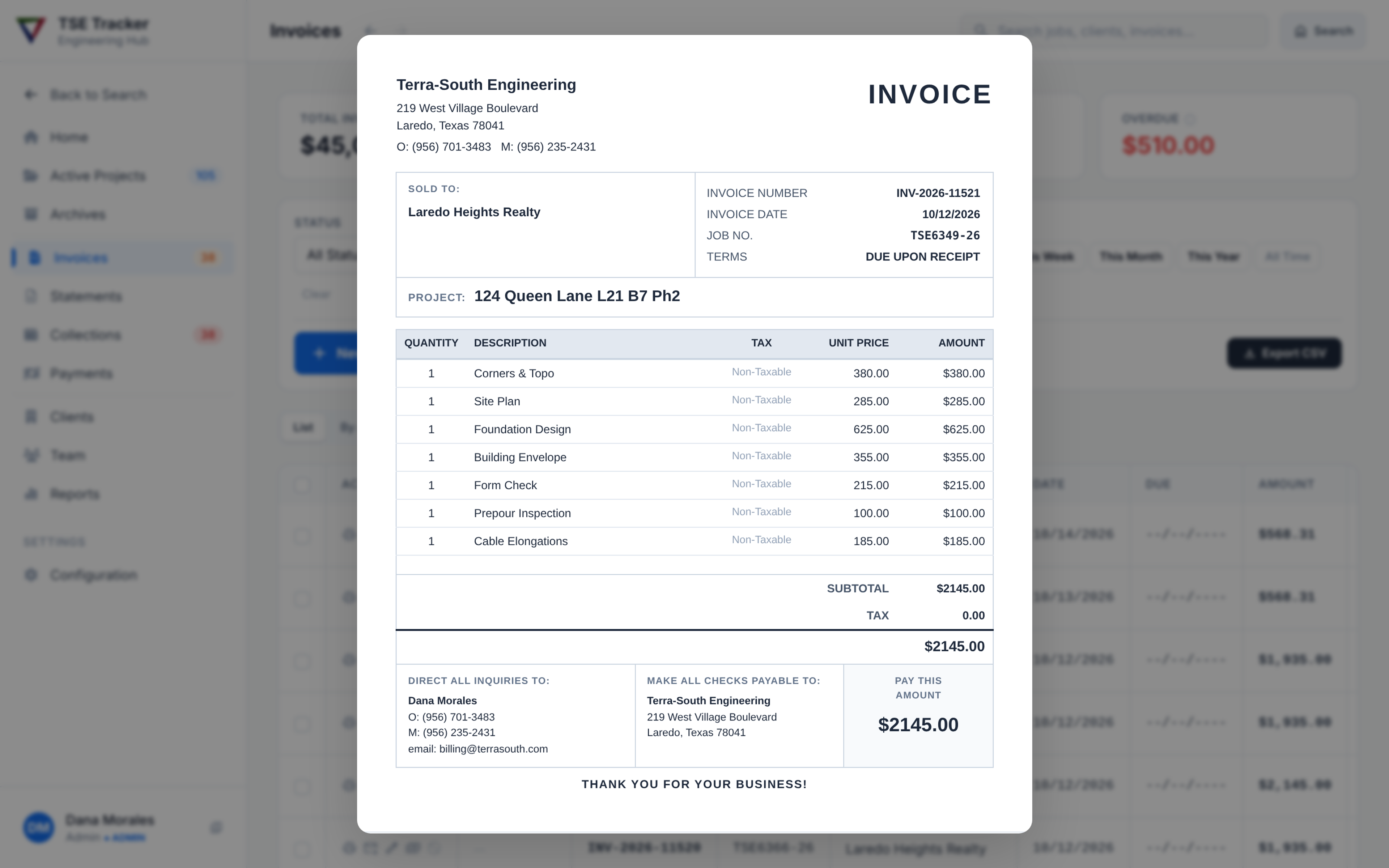 Invoice screen