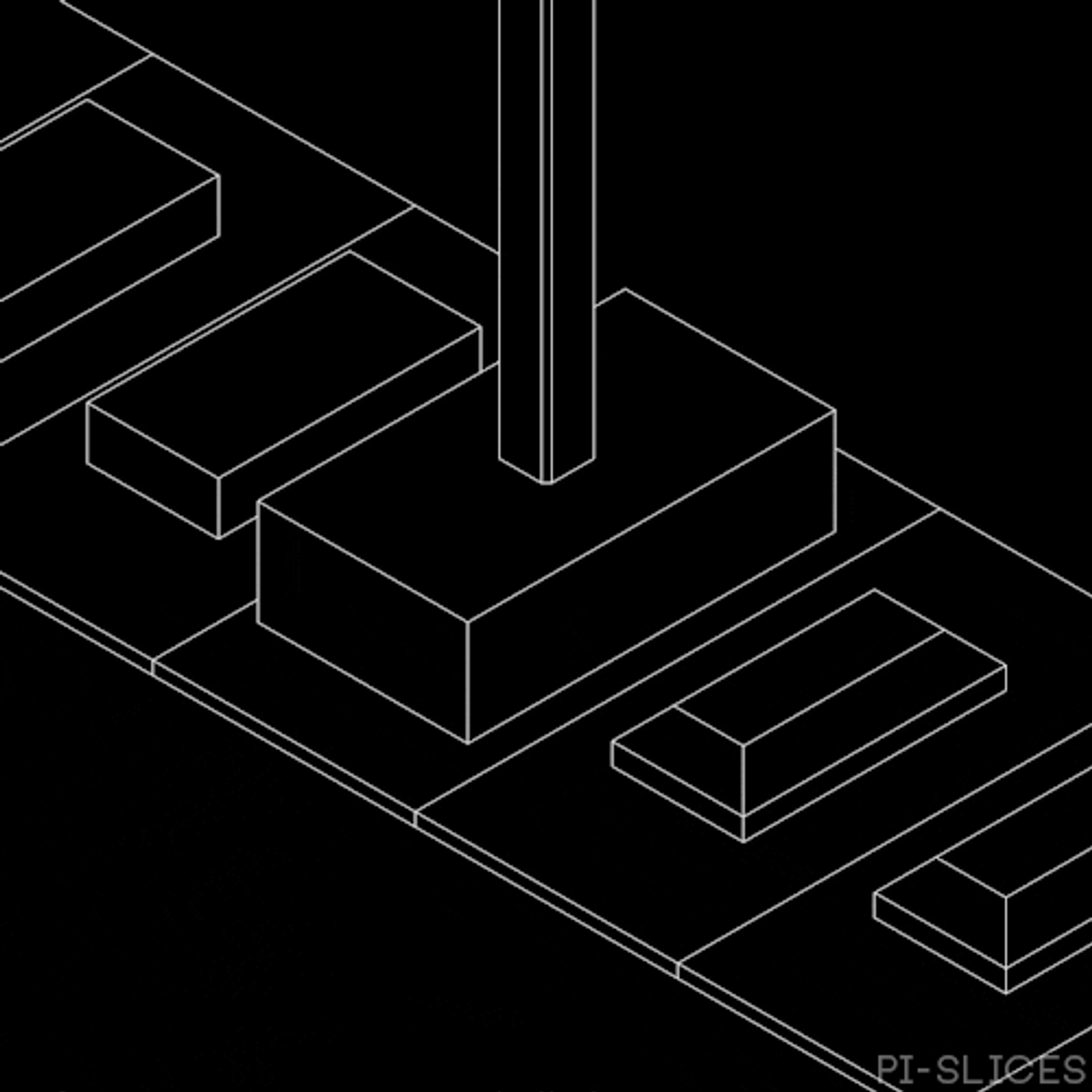 A simple line drawing animation of a factory conveyor belt making identical objects over and over.