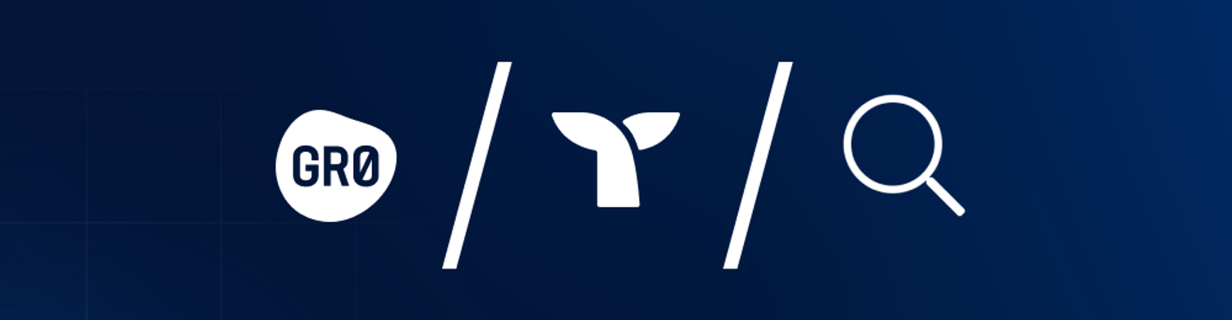 white logos on dark blue background featuring GR0 agency logo, Triple Whale logo, and search icon (magnifying glass)