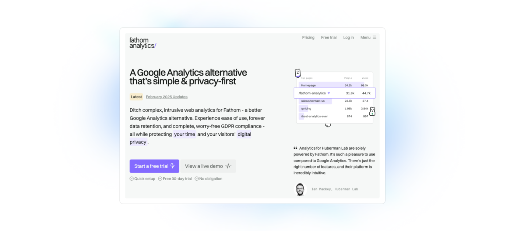 Fathom analytics home page screenshot