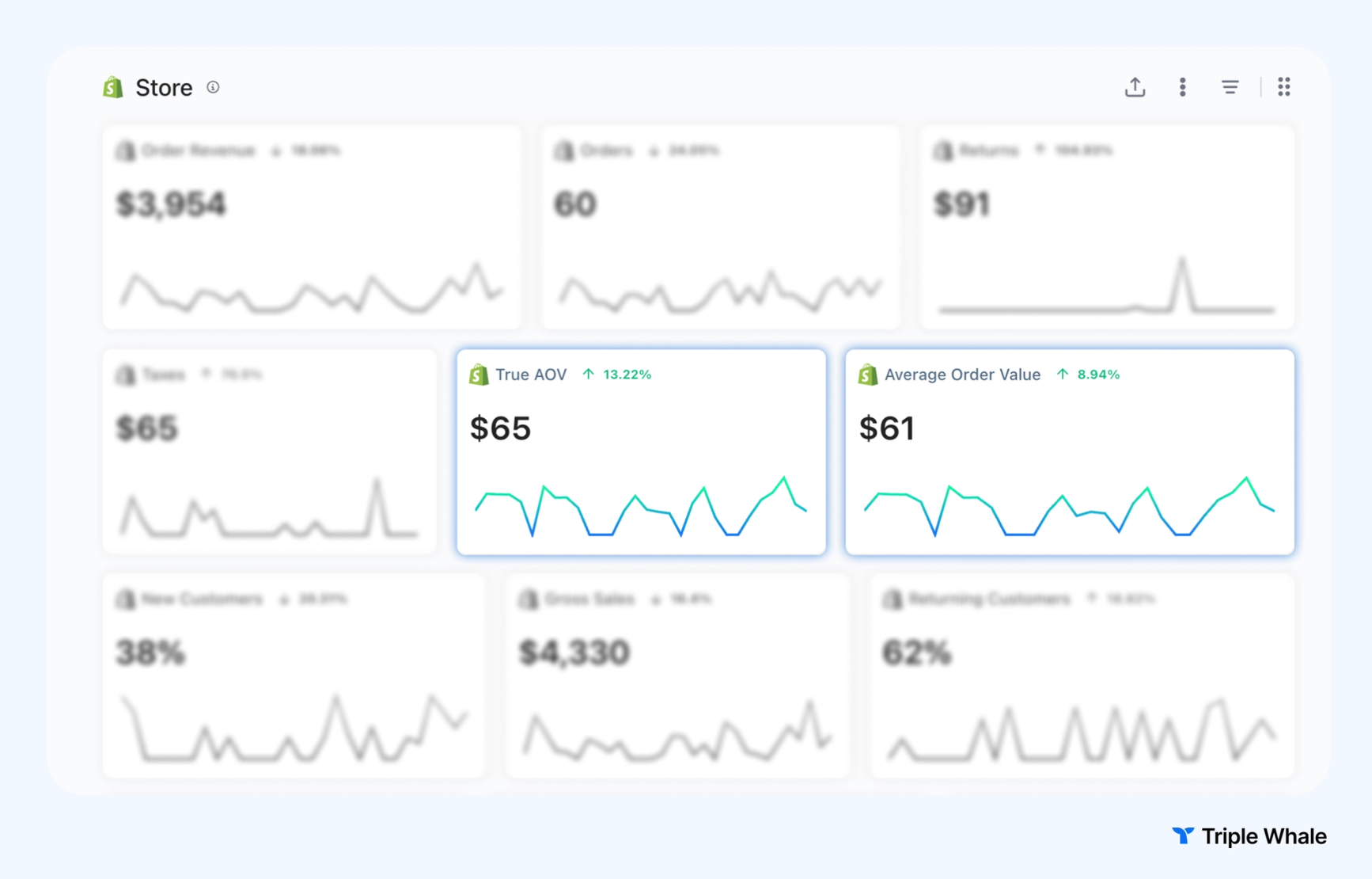Screenshot of AOV inside Triple Whale's dashboard