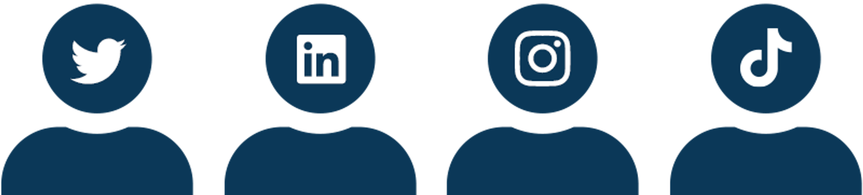 Four stylized profiles of people, each with a different social media logo on their head.