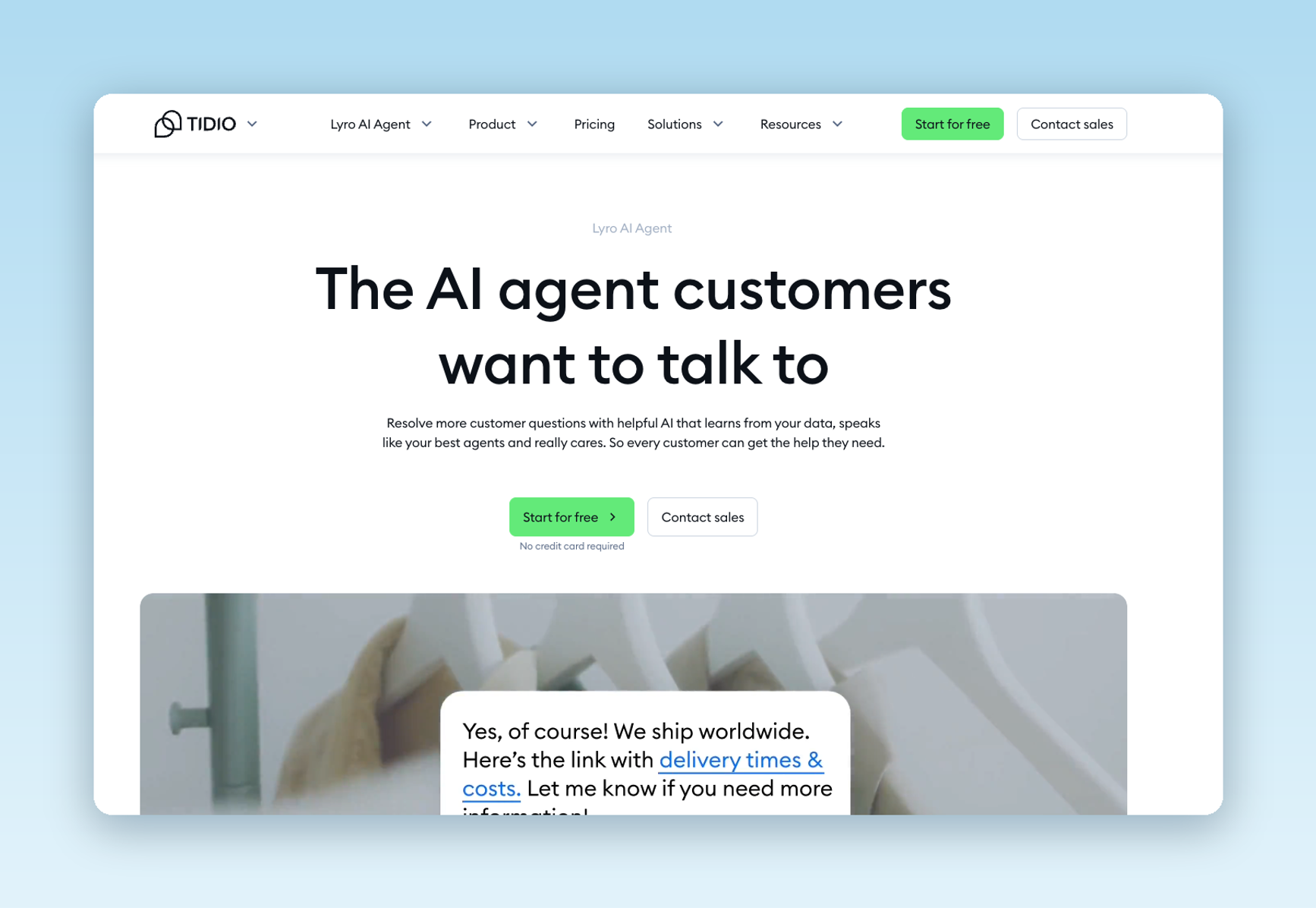 Image showing the home page for Tidio Lyro