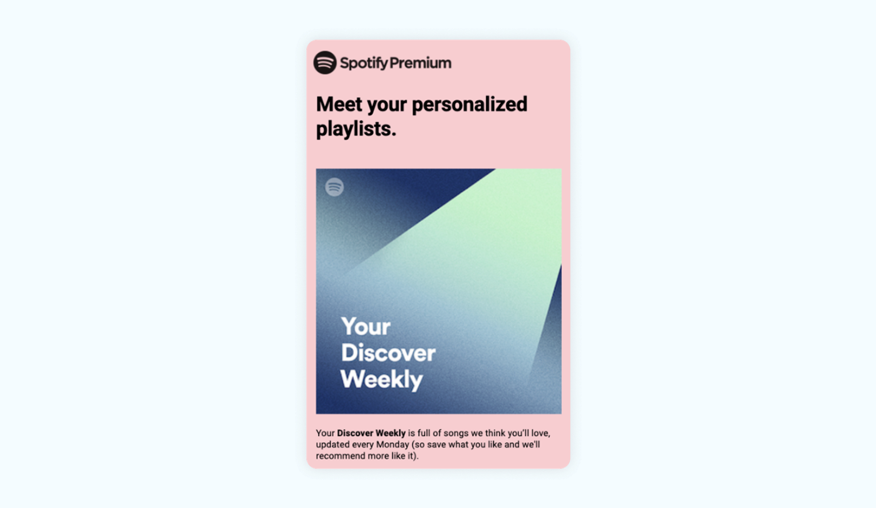 A screenshot of Shopify's "Discover Weekly," a personalized playlist.