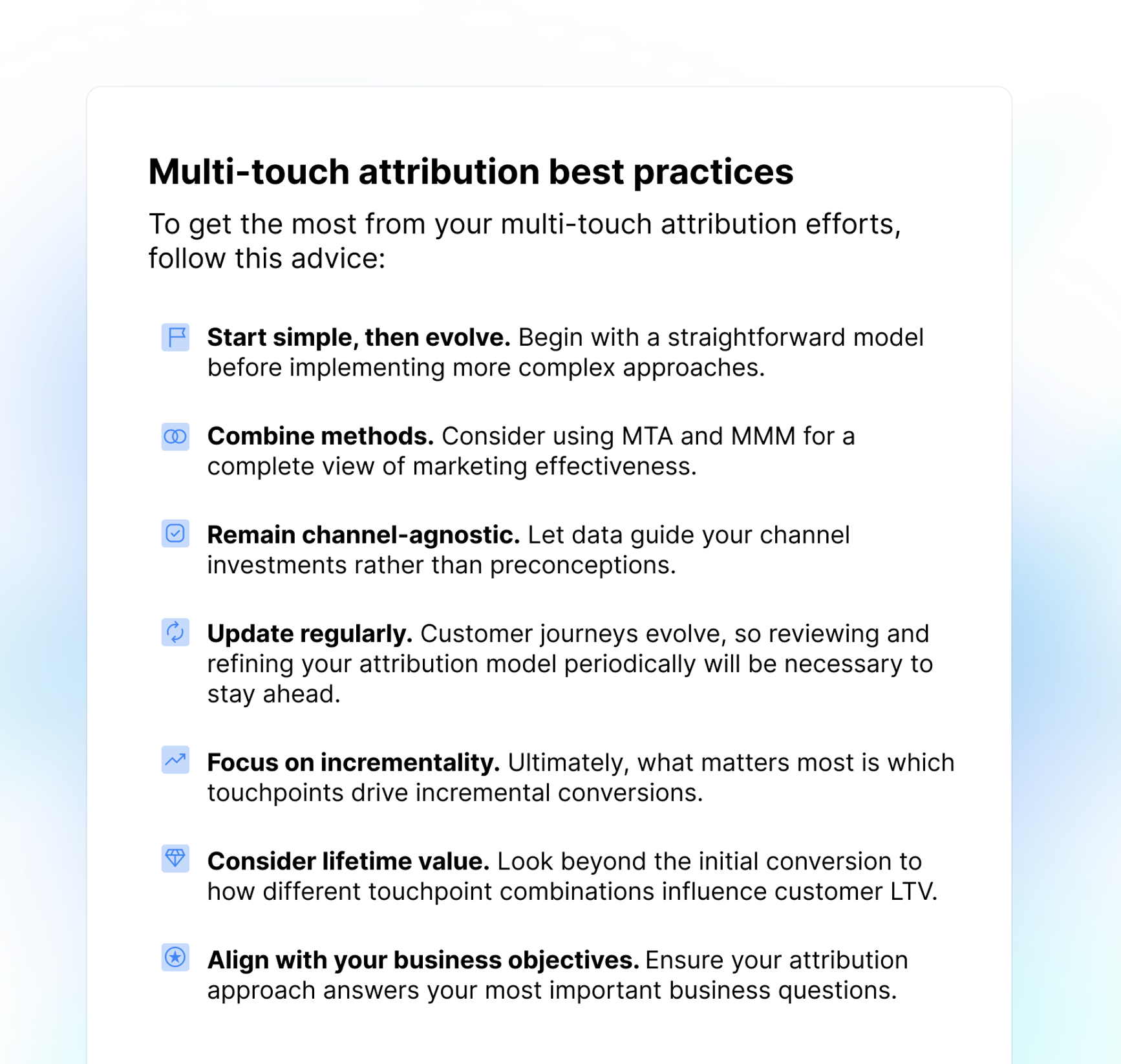Multi-touch attribution best practices listed into 7 items
