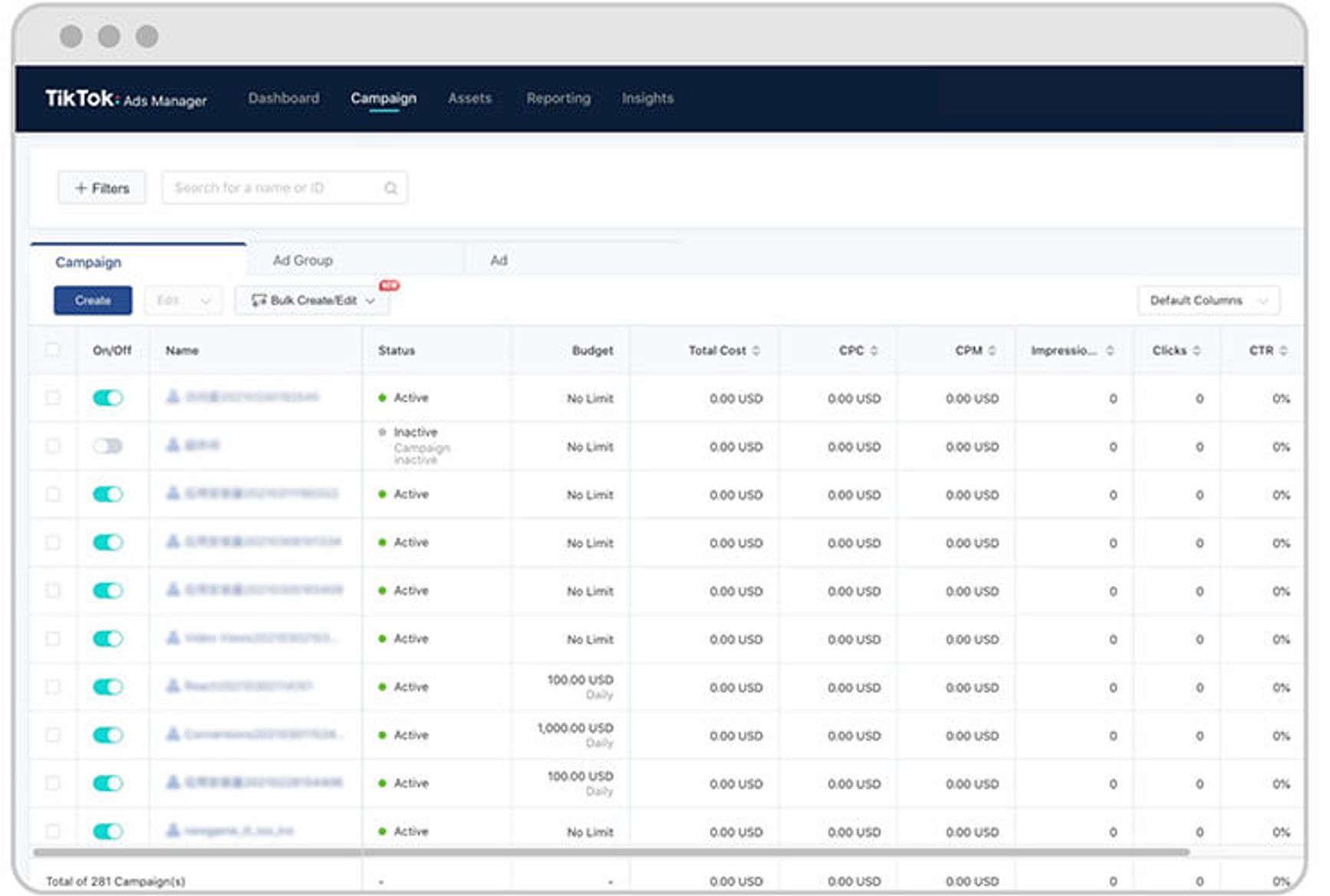 A screenshot of the TikTok Business Ads Manager.