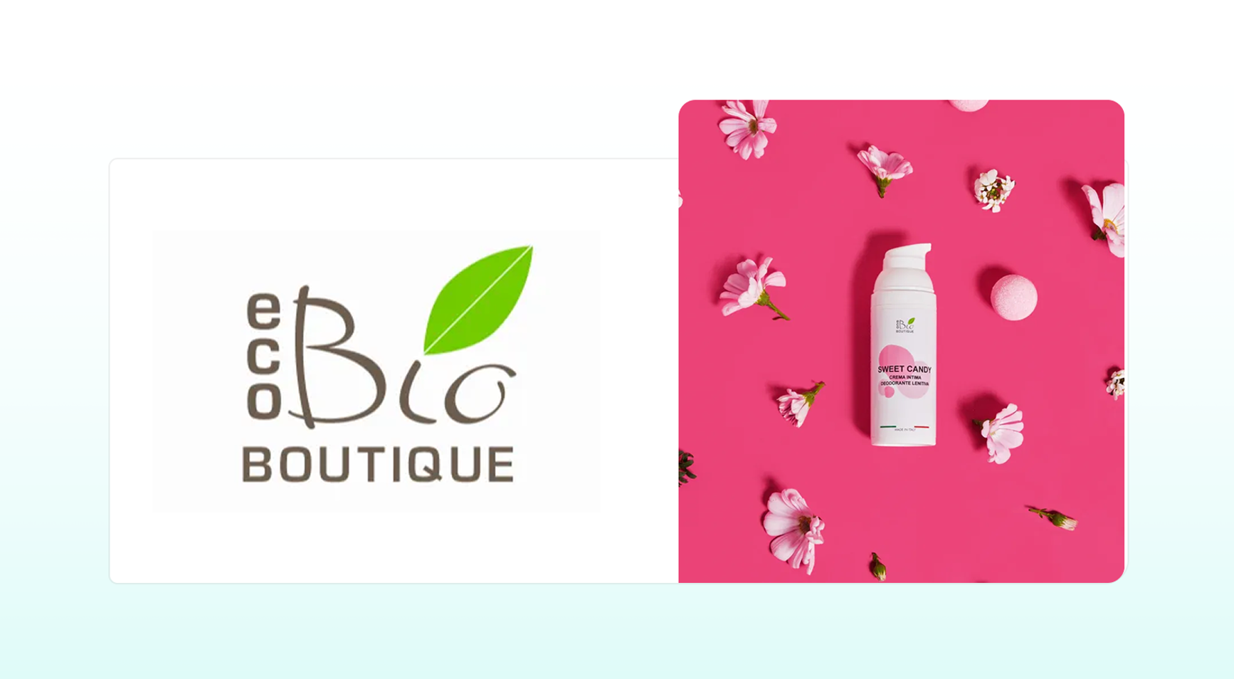 A logo of eco bio boutique next to a photo of scented moisturizer