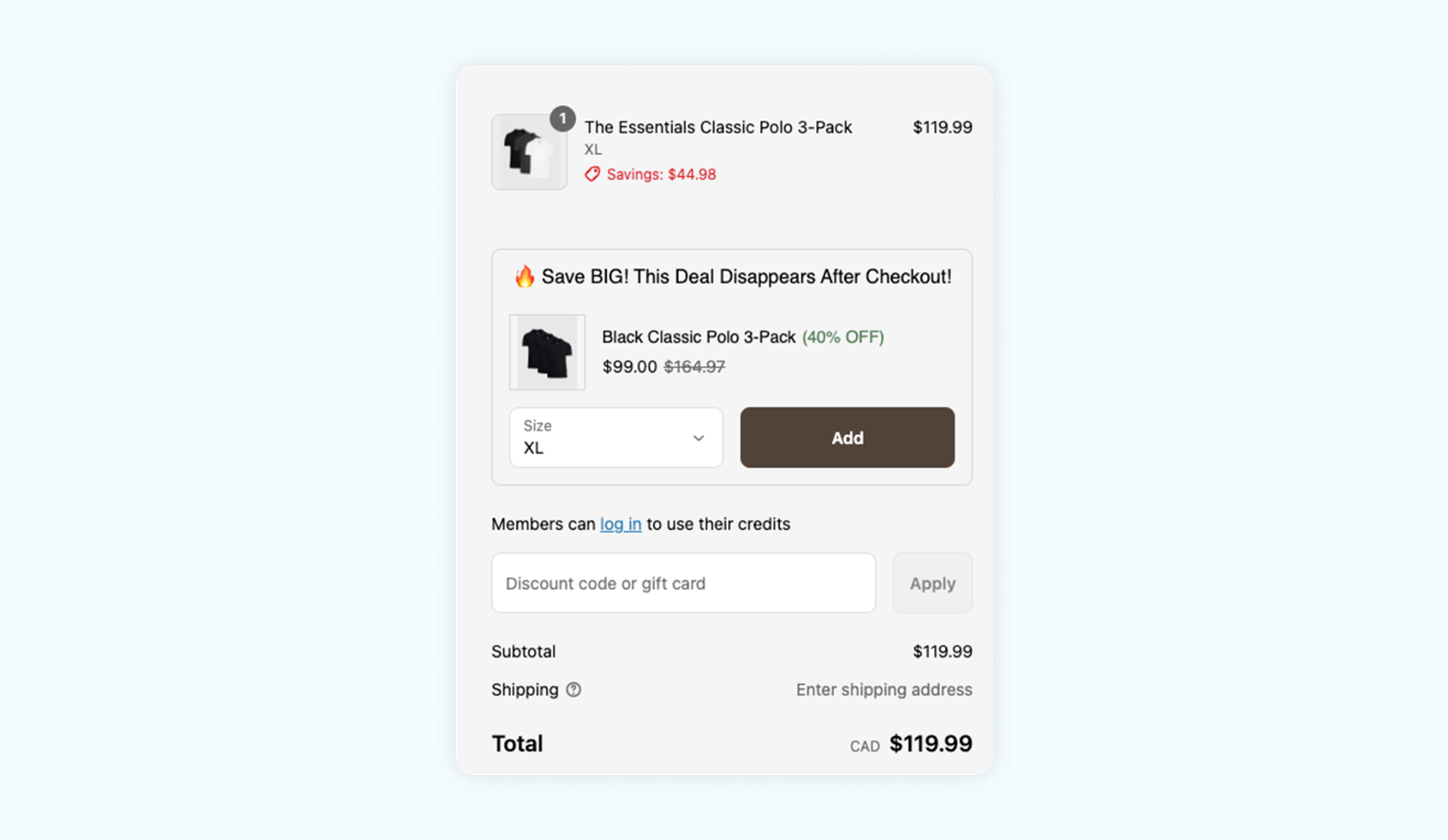 A screenshot of True Classic's checkout page.