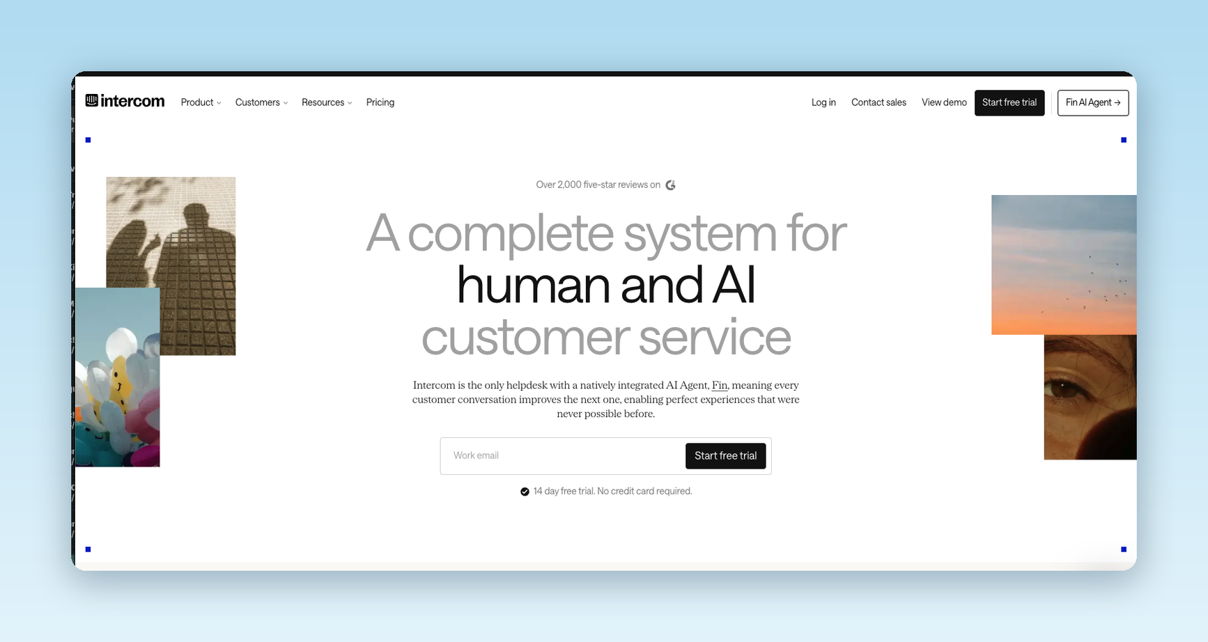 Image showing the home page for Intercom