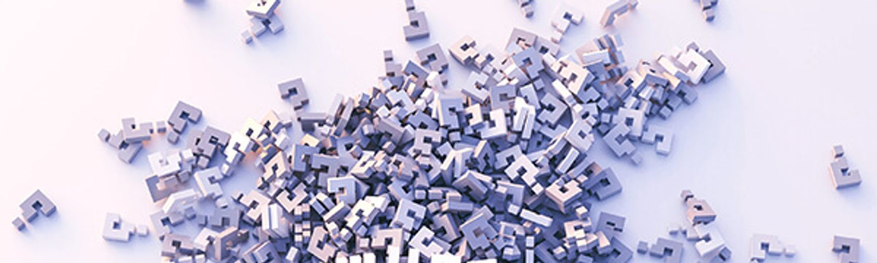 A CGI illustration of a pile of question marks.