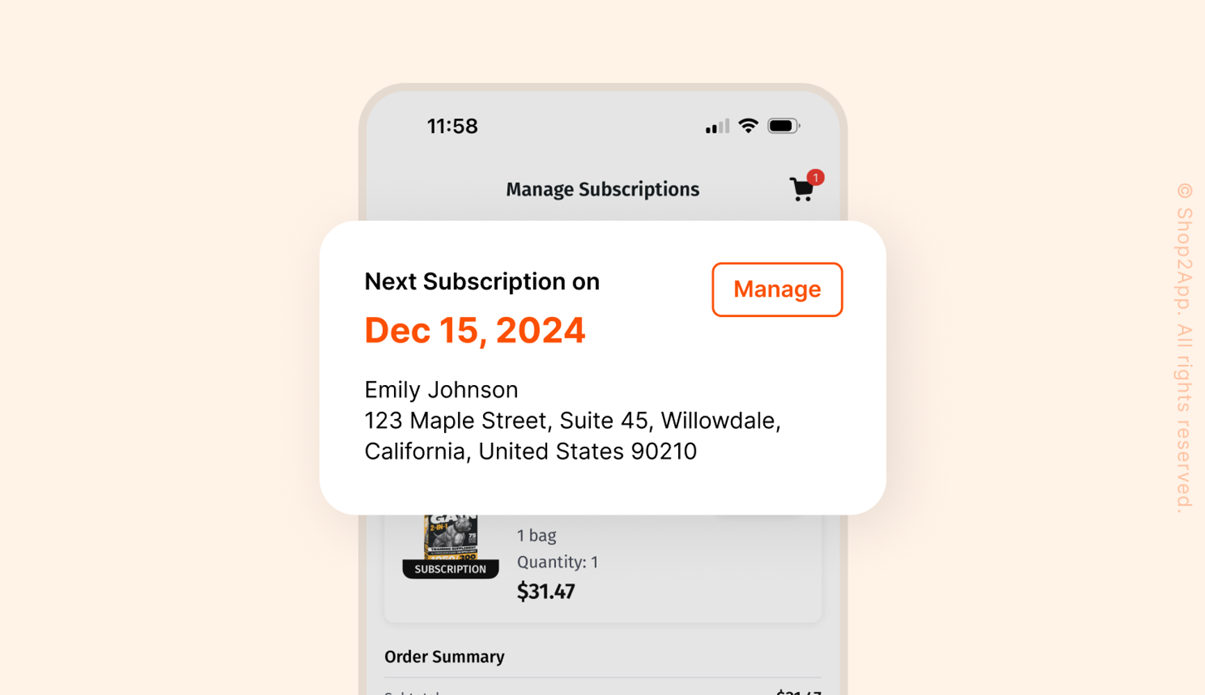 screenshot showing next subscription within an app