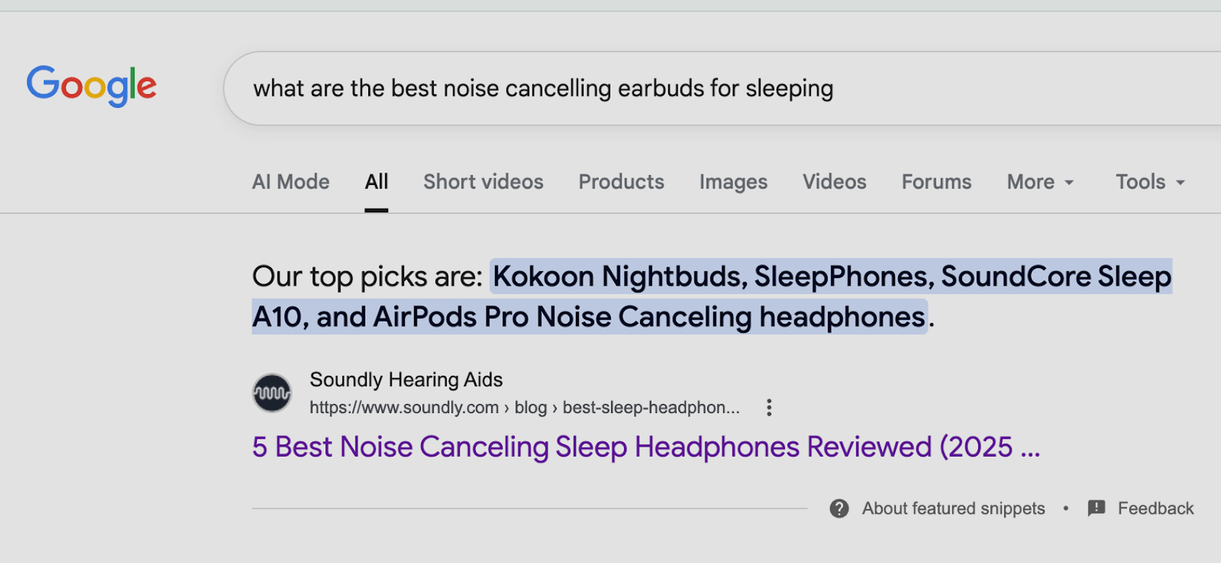 A screenshot of a featured snippet inside Google
