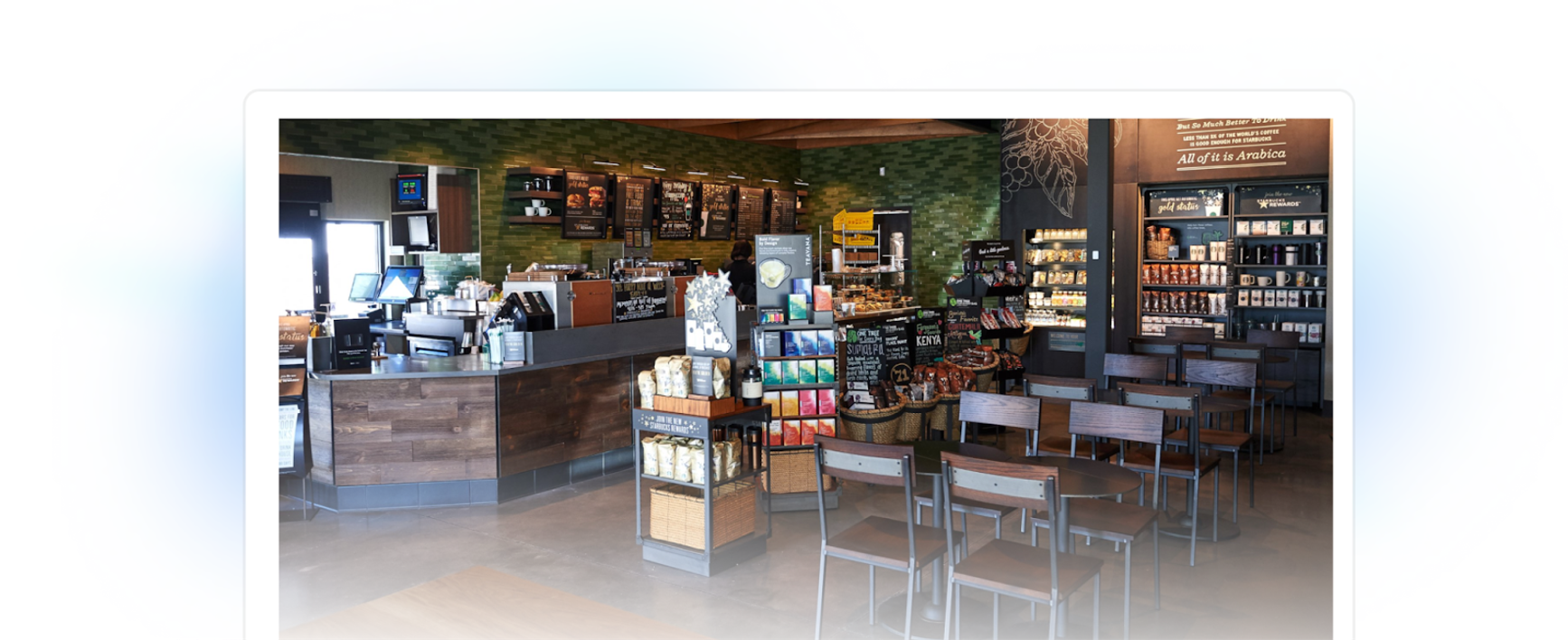 A photo of the inside of a Starbuck's cafe