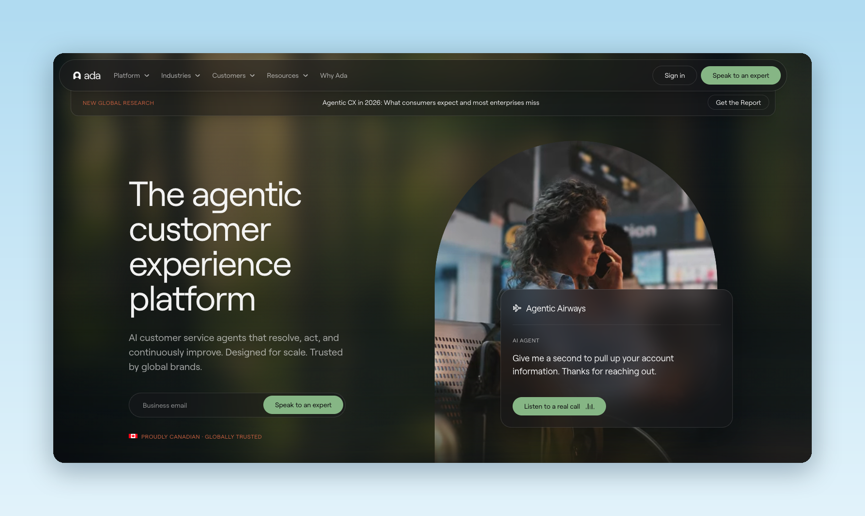Image showing the home page for Ada