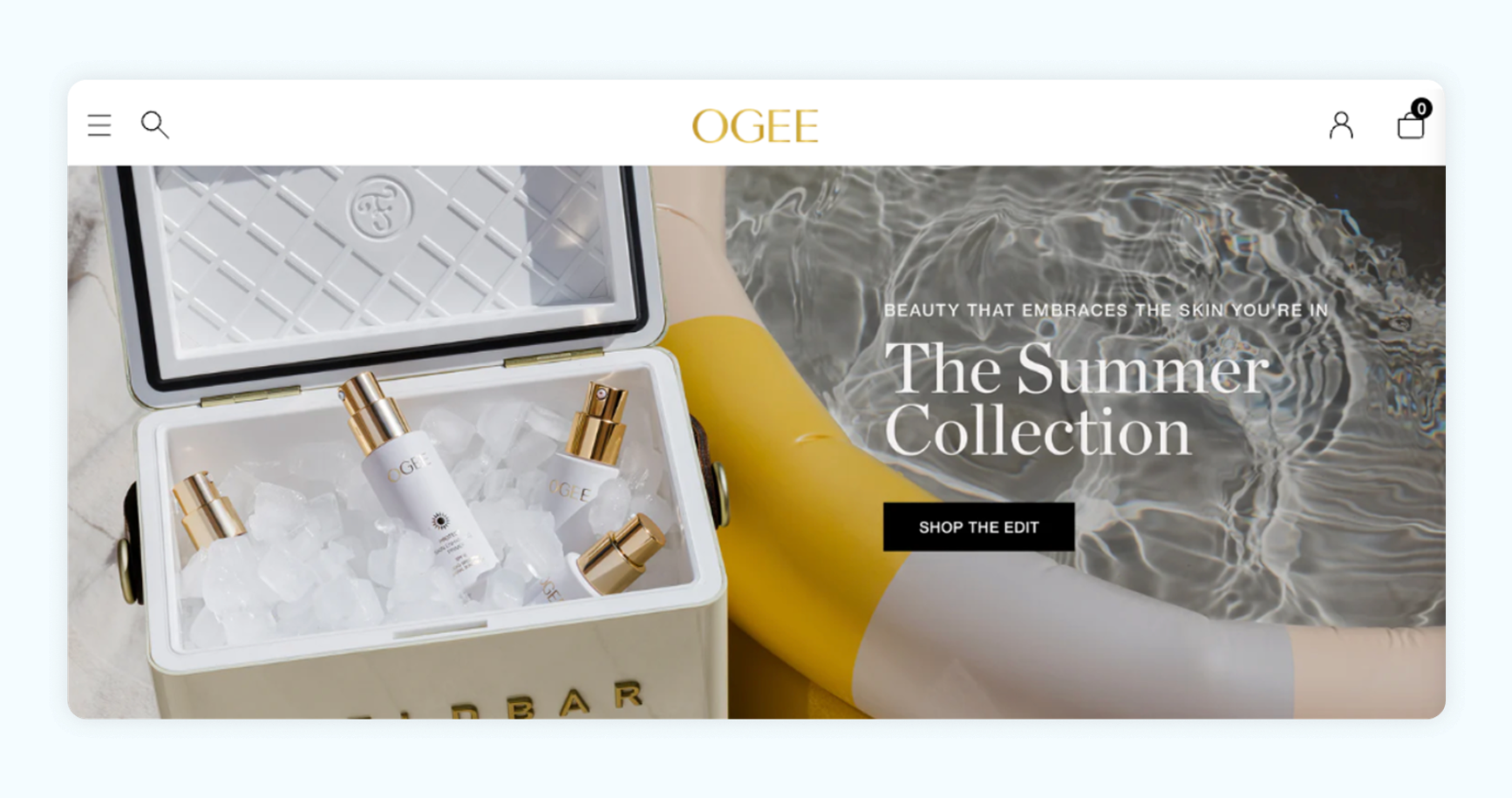 A screenshot of Ogee home page with the tagline "The Summer Collection." 