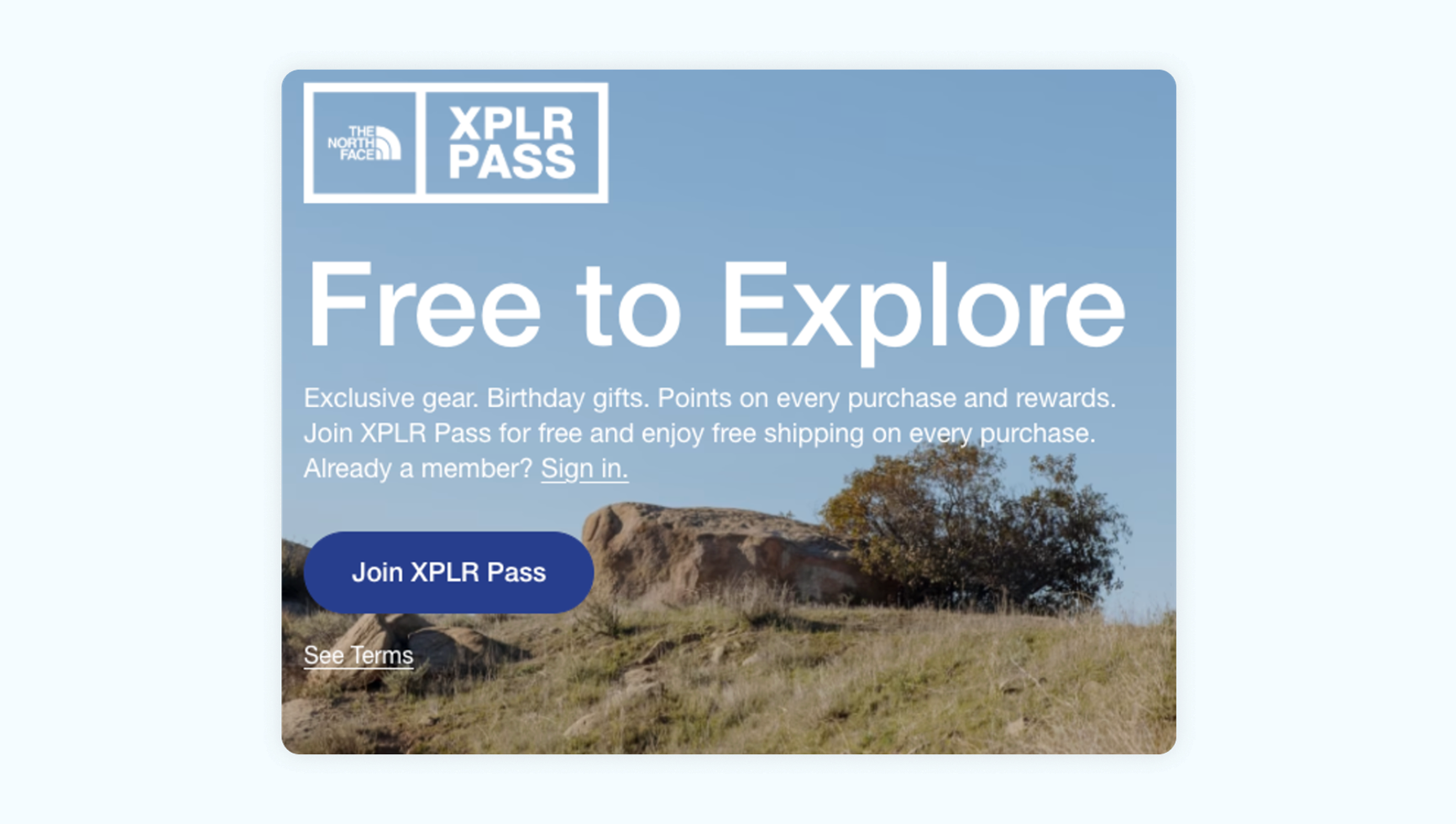 Screenshot of XPLR Pass with the tagline "Free to explore