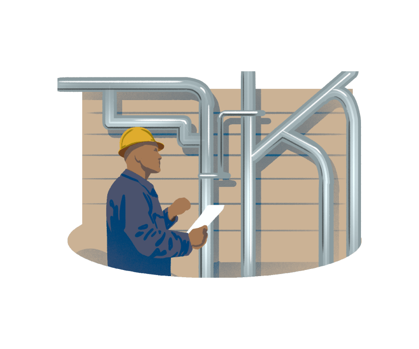 Code inspector checking plumbing illustration