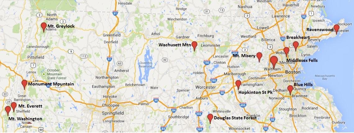 Dog-Friendly Hiking Map in Massachusetts