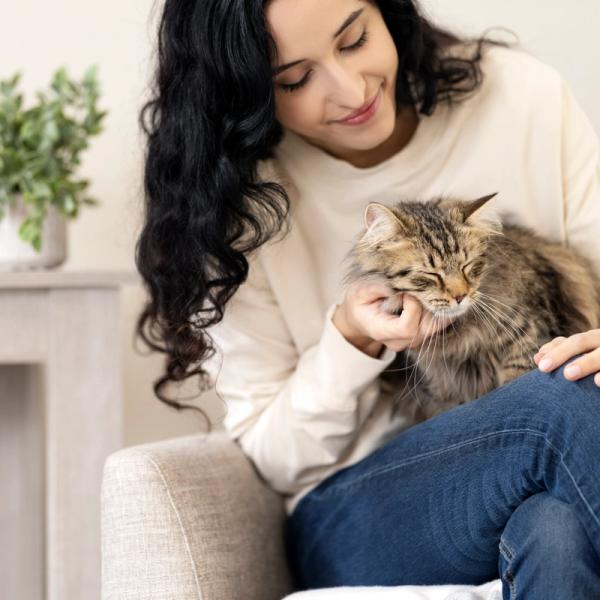 woman and cat