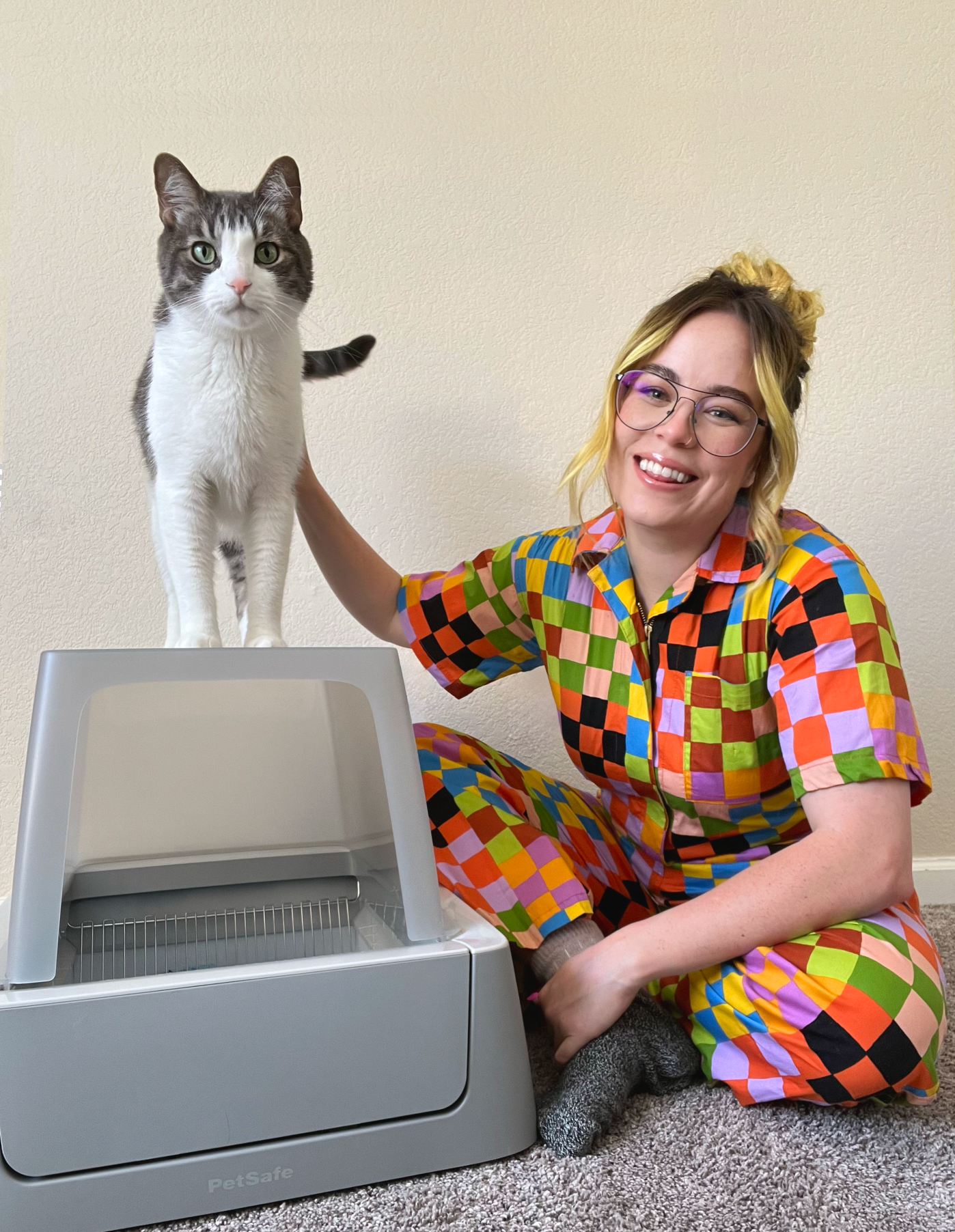 covered self cleaning litter box and cat and cat woman