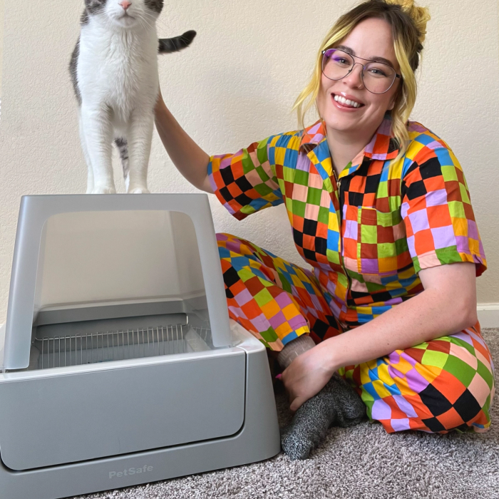 covered self cleaning litter box and cat and cat woman