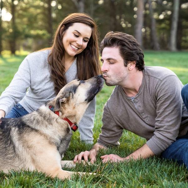 Couple enjoying time with their dog
