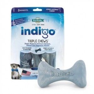 The indigo Triple Chew treats are a great long-lasting dental option for dogs!