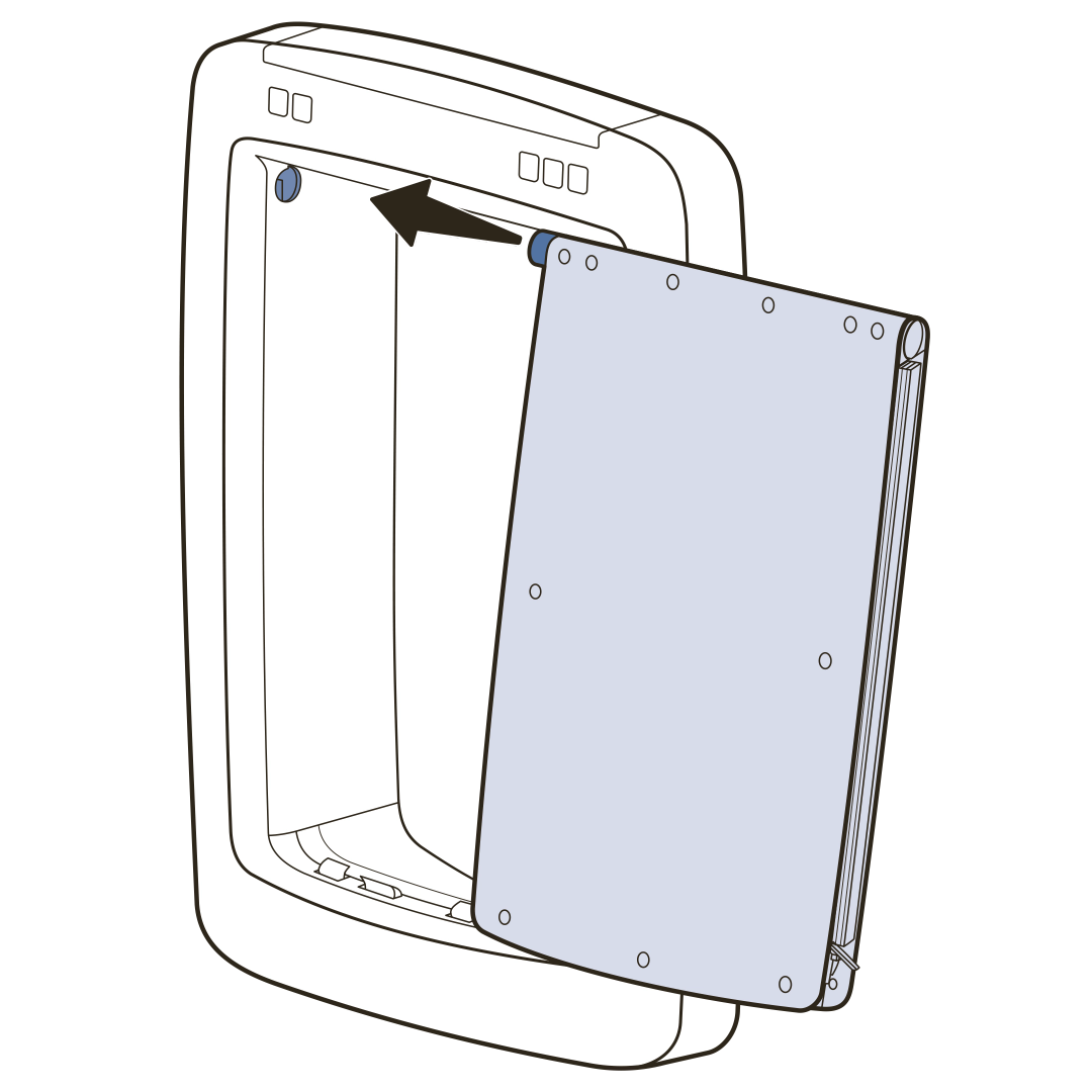 Insert left hinge pin into pet door frame
