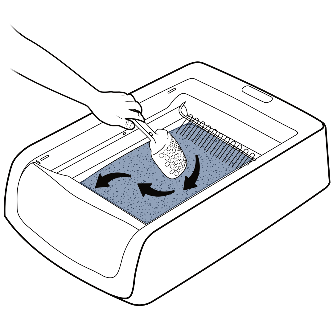 Mixing Litter With Rake, Highlighted, Black Arrows