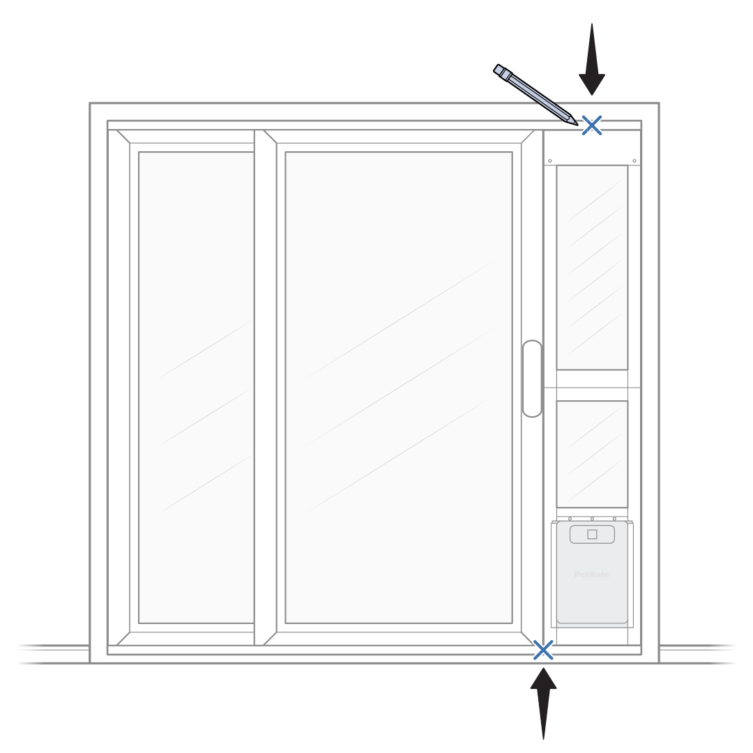 Mark Top Center And Bottom Between Pet Door And Sliding Door
